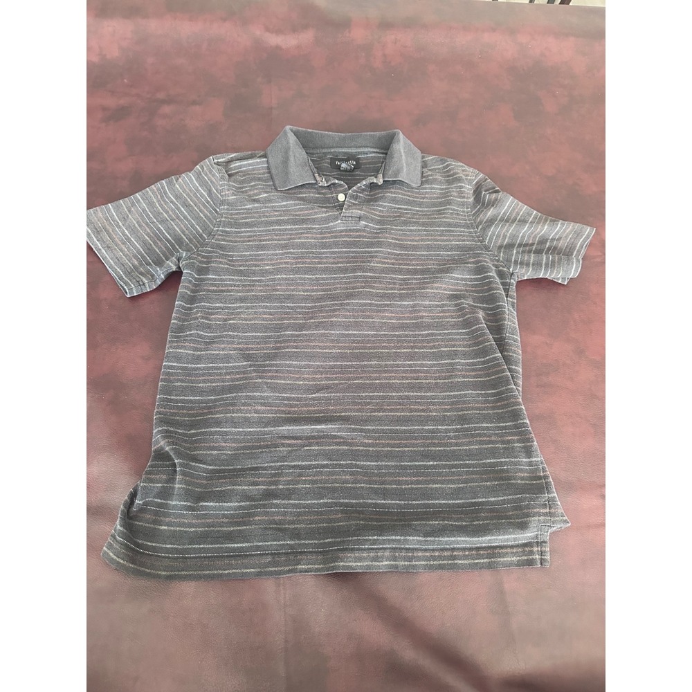 Van Heusen Mens Gray Striped Short Sleeve Polo Shirt Medium M